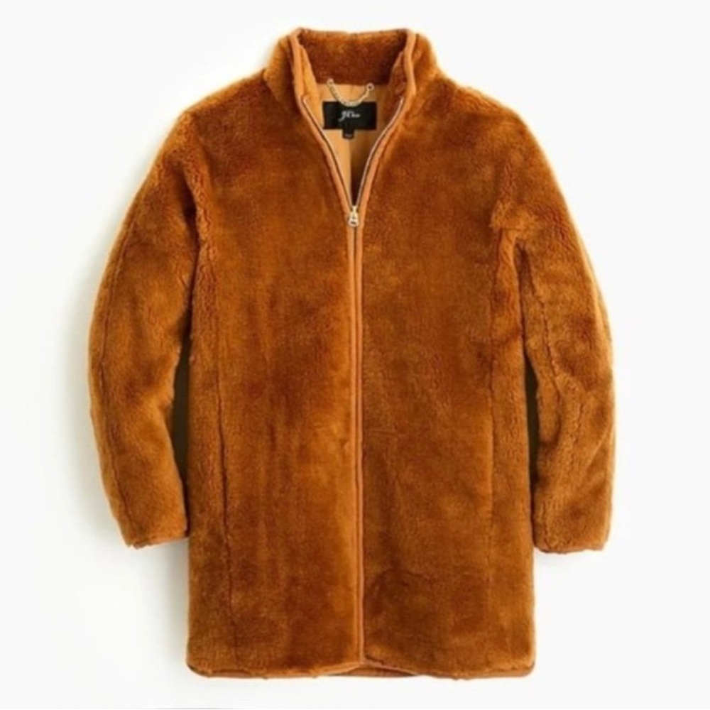J. Crew Zip-up Teddy Coat in Warm Brandy
